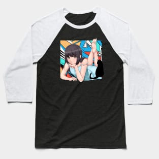 Anime Girl with black cat Baseball T-Shirt